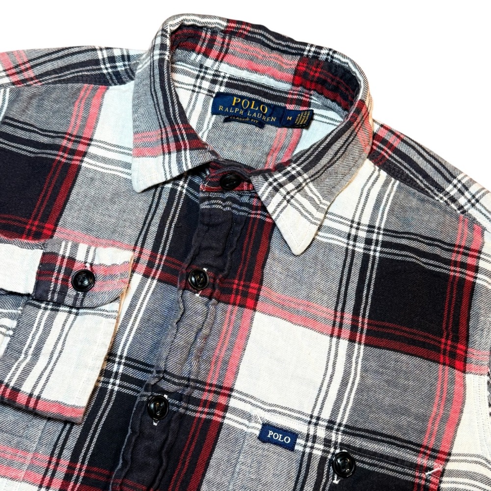 Polo Ralph Lauren Mens M Flannel Shirt Classic Red Gray White Plaid Long Sleeve
